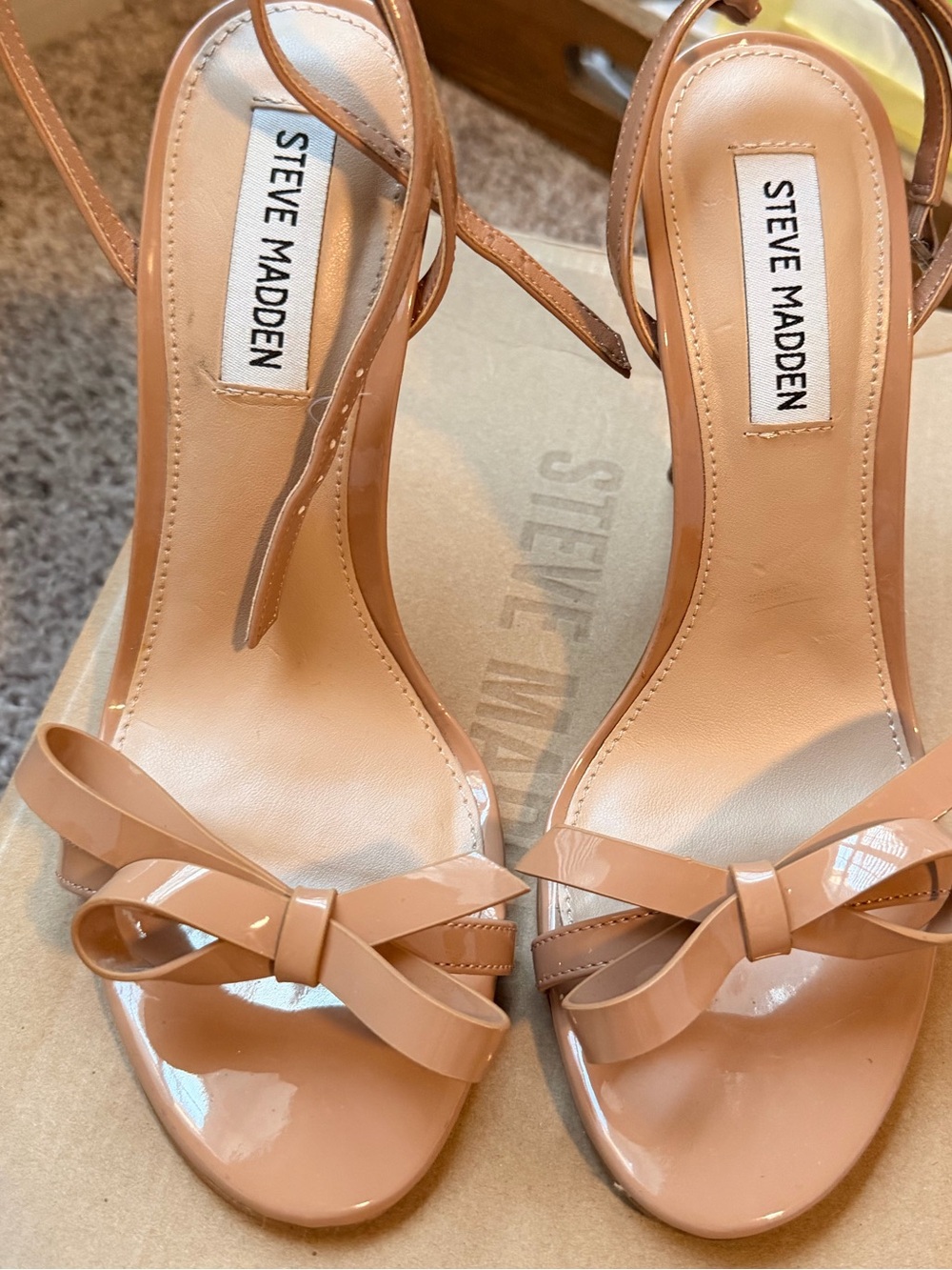 Steve Madden Patent Bow Ankle-Strap Heels in Nude